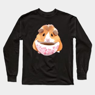 Cute Guinea Pig Drinking Coffee Long Sleeve T-Shirt